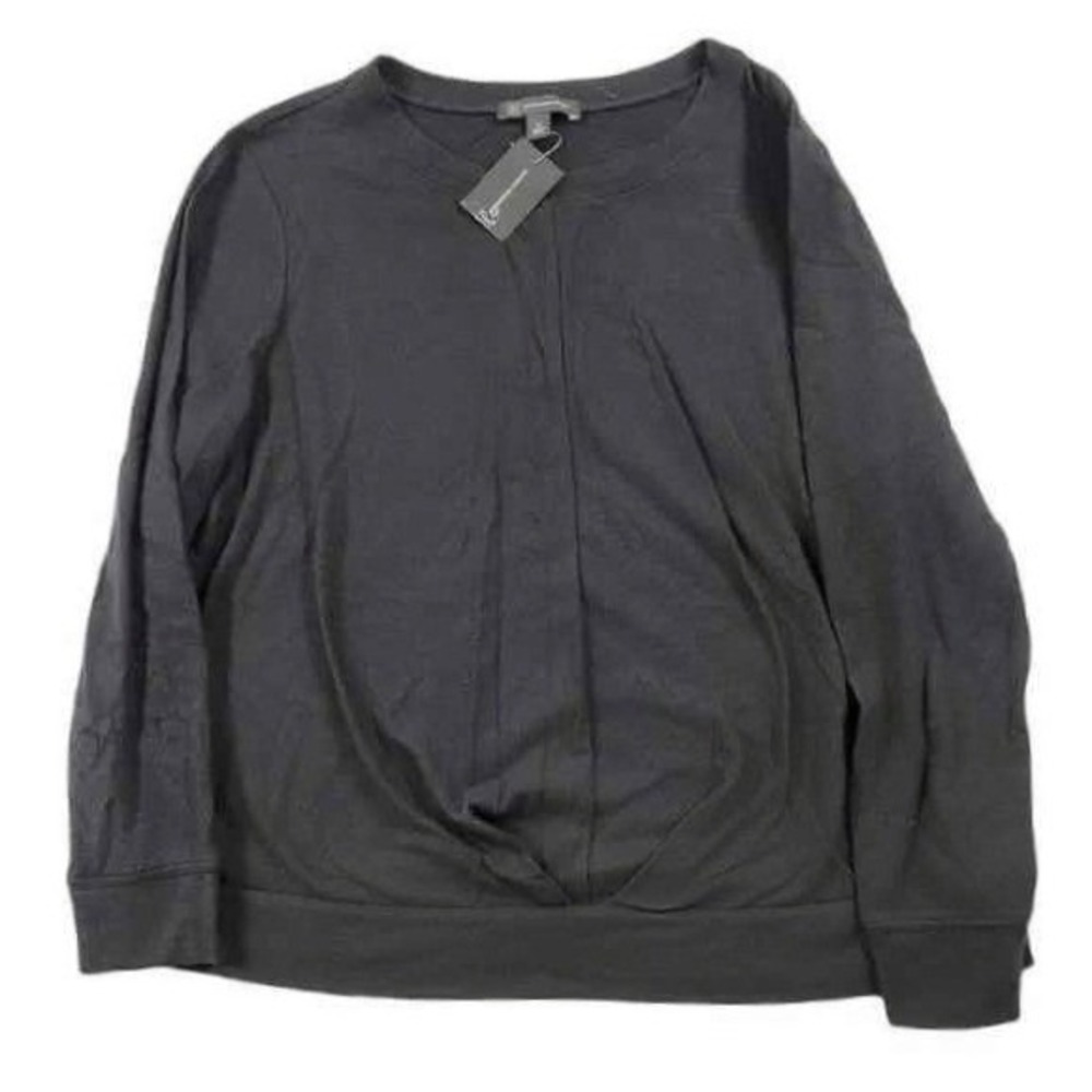 INC Pleated Sweatshirt Womens 1X‎ Plus Size Black Scoop Collar Stretch NEW